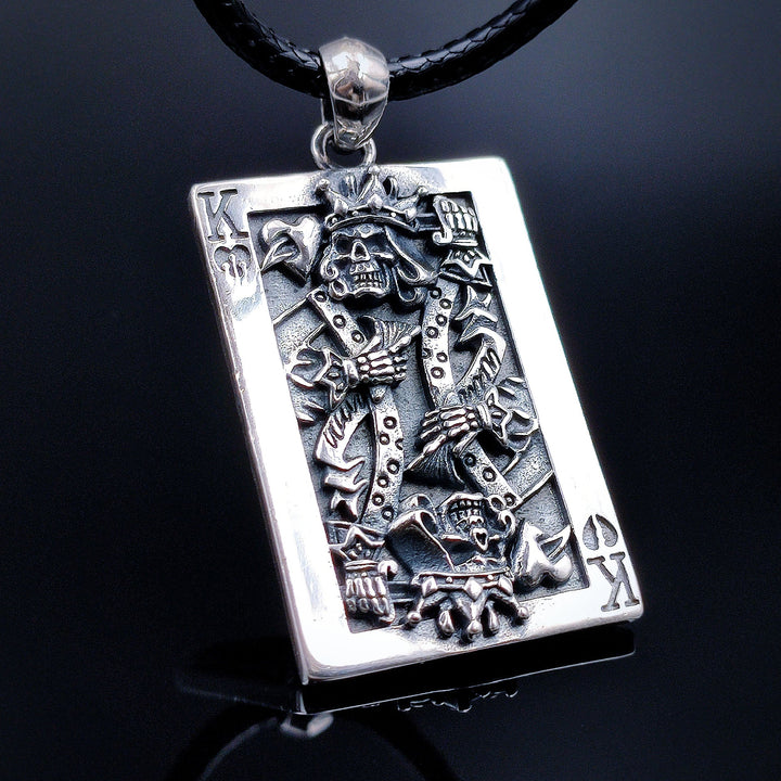 [1042] Retro Design S925 Sterling Silver Poker King Pendant with Chain - Taffu Craft Studio
