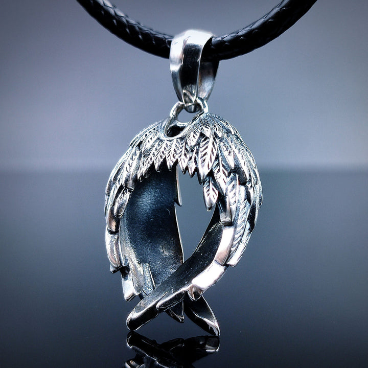 [1048] Protective Retro S925 Sterling Silver Angels Wing Pendant with Chain - Taffu Craft Studio